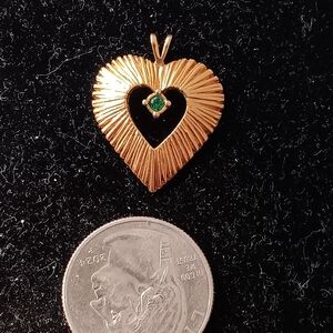 Gold Heart Pendant with Green Stone - Elegant Women's Jewelry